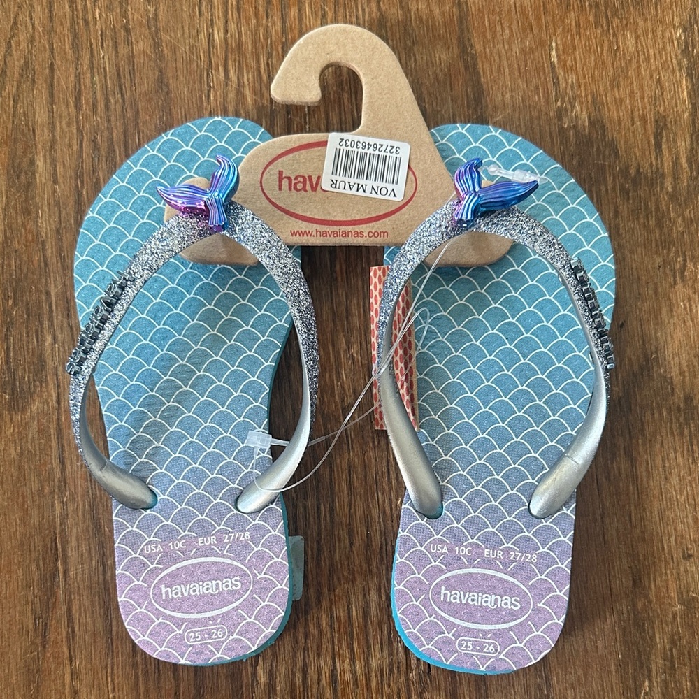 Havaianas Kids' Ocean Blue and Shimmering Silver Flip Flops